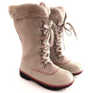 Comfortview Toby Snow Boot Waterproof Sandbeige Leather /Suede Faux Fur Sz 10